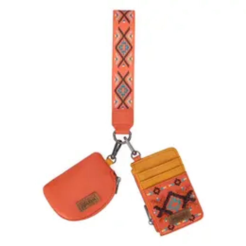 Wrangler 2 PCS SET Whipstitch Wristlet Wallet for Women Detachable Keychain Wallet Portable Zipper Coin Pocket