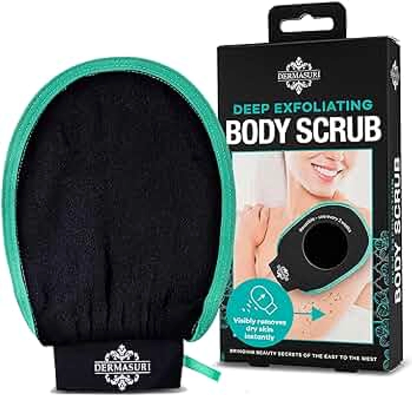 Dermasuri Deep Exfoliating Glove - Exfoliating Mitt Body Scrubber - Korean Skin Scrubber Exfoliator & Dead Skin Remover - Keratosis Pilaris Scrub - Spray Tan Remover - Shower Skincare (1 Pack)