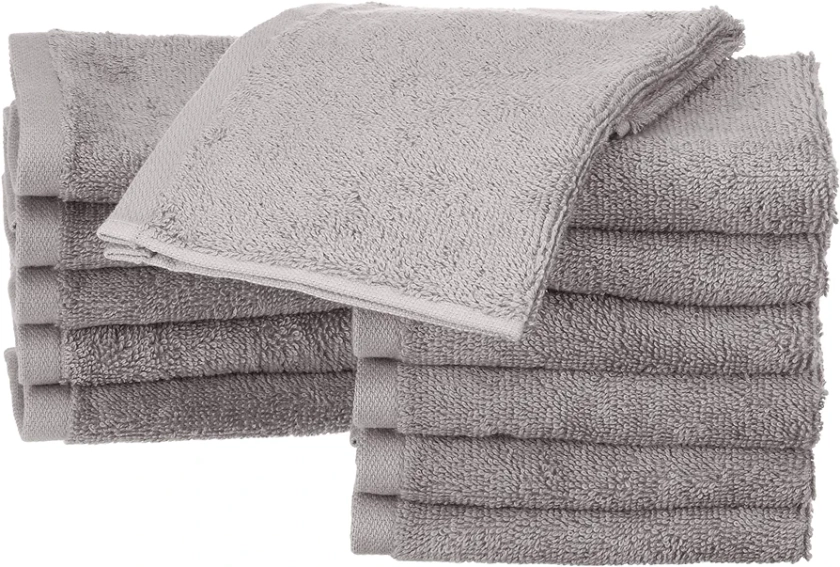 Amazon Basics Cotton Washcloths - 12-Pack, Grey, 30 x 30 cm