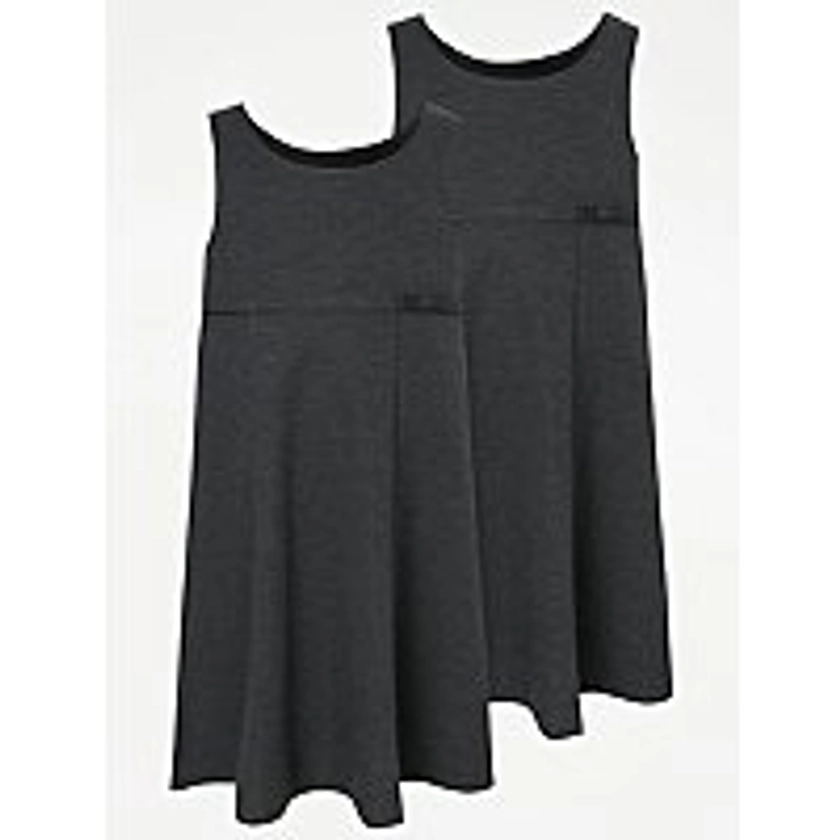 Easy On Girls Grey Empire Line School Pinafore Dress 2 Pack | School | George at ASDA