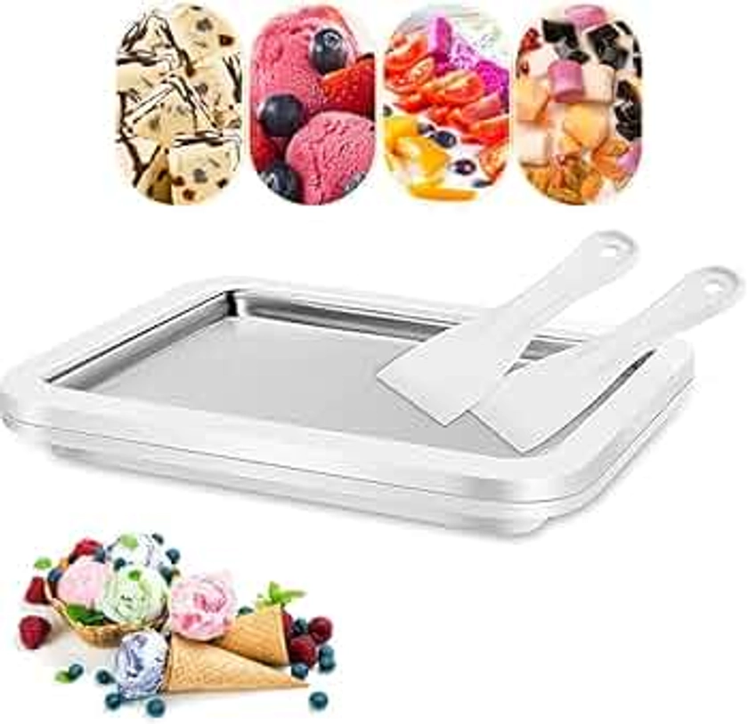 Ice Cream Sorbet Frozen Yogurt Maker Machine, Sweet Spot Roller Pan, Instant Cold Plate with 2 Scrapers，Ideal for Soft Ice Cream Gelato Fruit Milkshake Smoothie Making