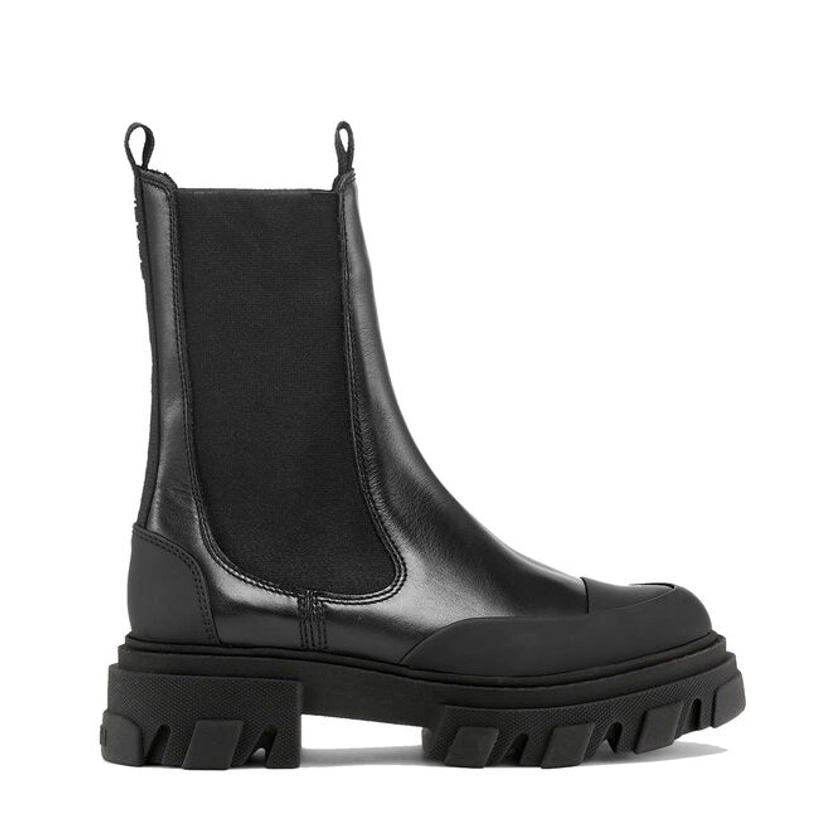 Black Black Stitch Cleated Mid Chelsea Boots | GANNI FR