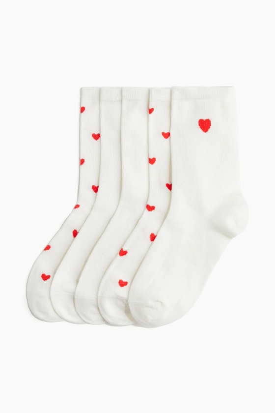 Lot de 5 paires de chaussettes en maille côtelée - Blanc/cœurs - FEMME | H&M FR