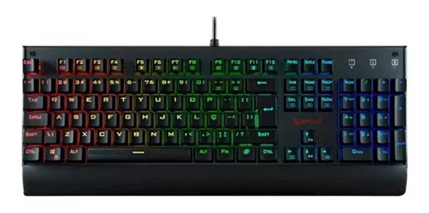 Teclado gamer Redragon Kala K557RGB QWERTY português Brasil cor preto com luz RGB