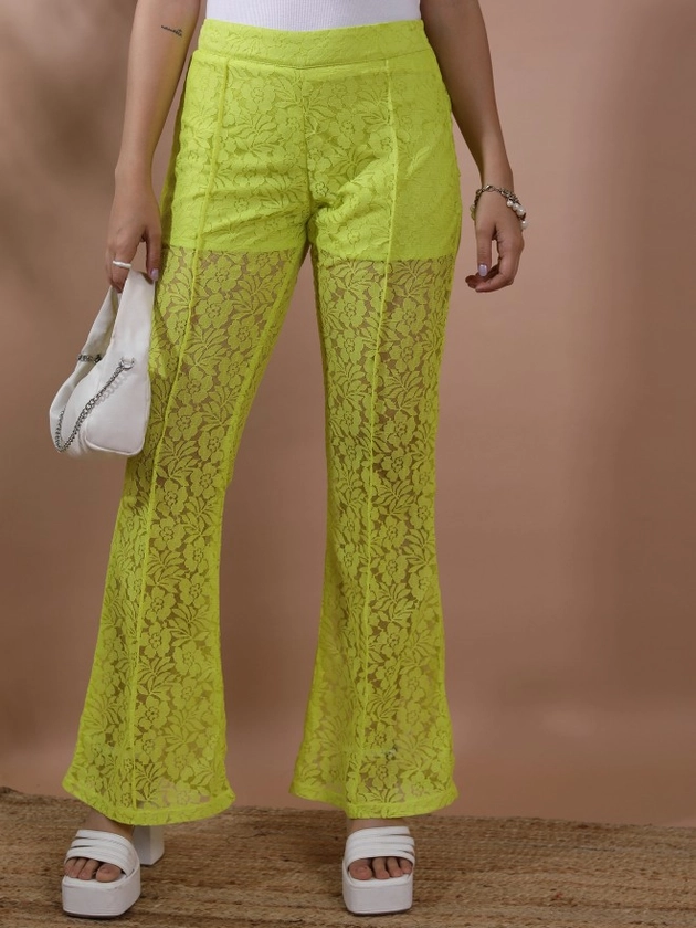 Buy Tokyo Talkies Lime Green Flared Self Design Casual Trousers for Women Online at Rs.379 - Ketch