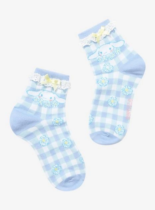 Cinnamoroll Gingham Floral Lace Ankle Socks | Hot Topic