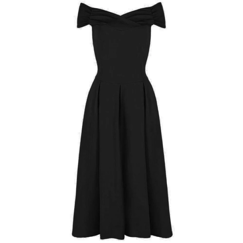 Black Crossover Vintage Bardot 50s Swing Dress