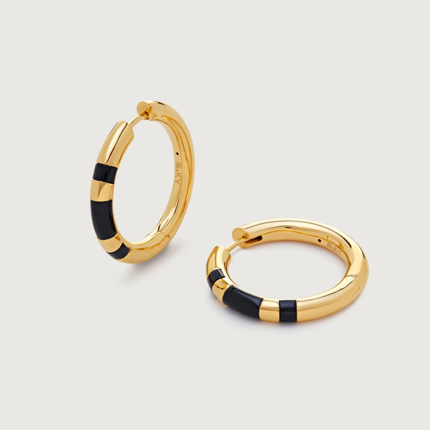 Gold Vermeil Kate Young Gemstone Striped Medium Hoop Earrings - Black Onyx