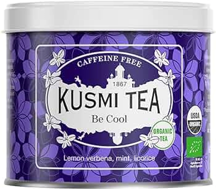 Kusmi Tea - Infusion Bio Be Cool - Mélange de Plantes, Menthe poivrée, Réglisse et Pomme - Tisane Bio, sans Théine, en Vrac - Boîte en Métal de 90g
