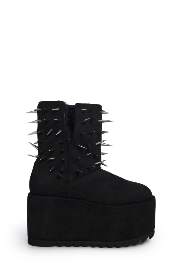 Widow Faux Suede Platform Boots - Black