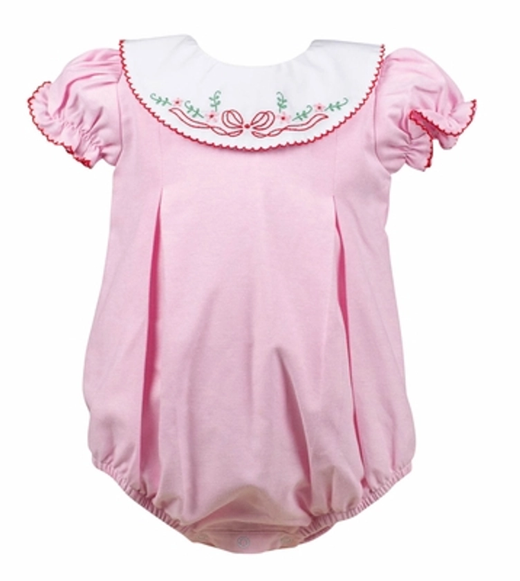 Proper Peony Baby Girls Paulina Bow Bubble - Pink with Red Embroidery