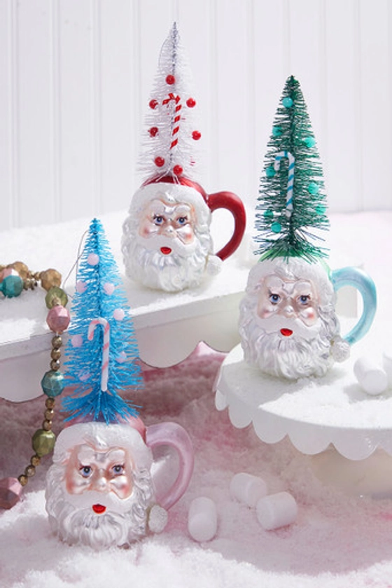 9" Glass Santa Cup Ornament