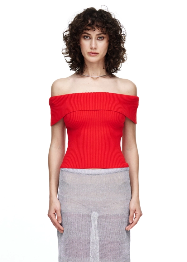 ASTR Ainsley Off The Shoulder Sweater in Hot Red