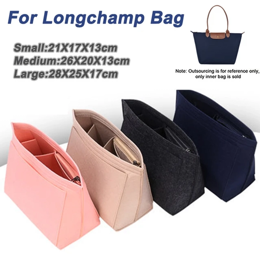 Sac d'insertion en feutre pour sac à main Longchamp, sac de doublure, sac de maquillage en feutre pour gril, support de voyage portable, évaluation - AliExpress 