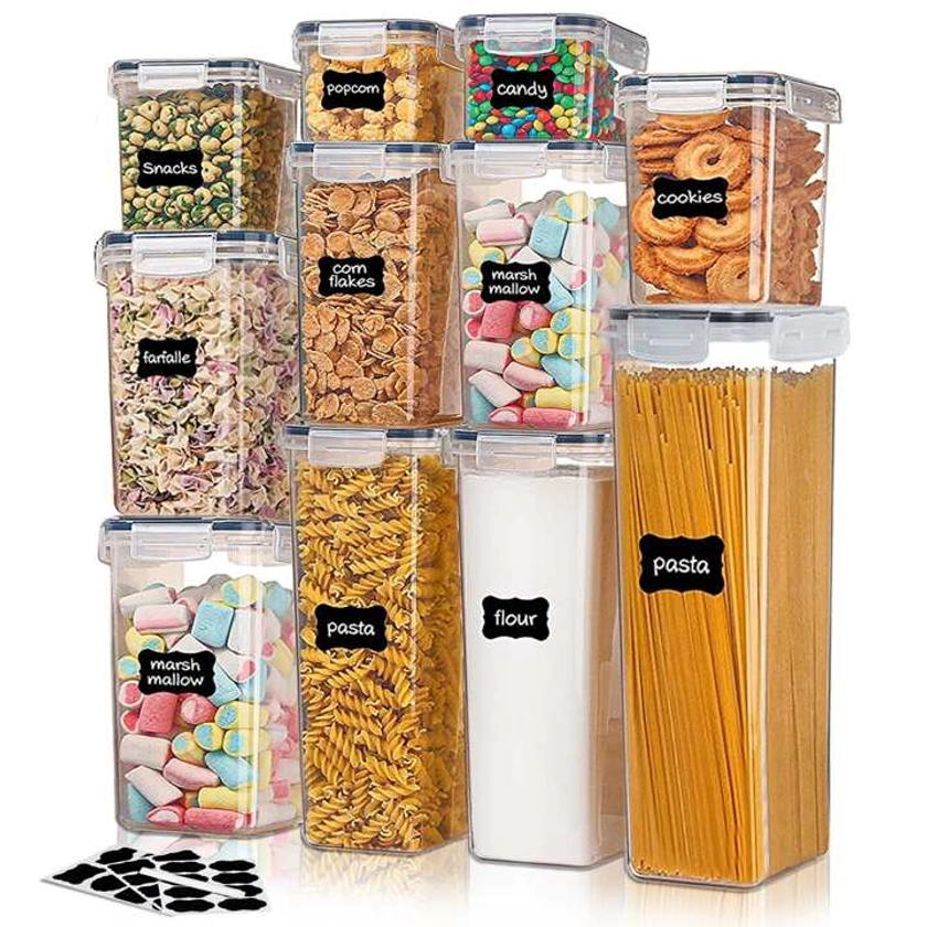 11pcs Airtight Food Storage Containers With Lids - Perfect For Pantry Organization And Storage Safe For Sugar, Flour And Baking Supplies - Dishwasher Safe - Includes 24 Labels & 1 Marker