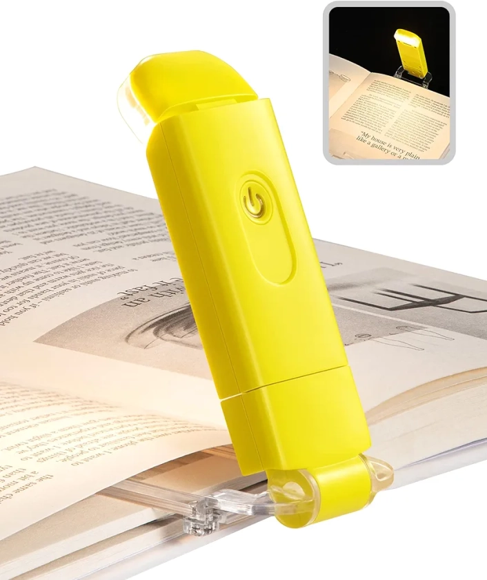 DEWENWILS Rechargeable Book Reading Light for Reading at Night, LED Clip on Booklight for Kids, Portable Bookmark Light, Warm White, Brightness Adjustable for Eye Care (Yellow)