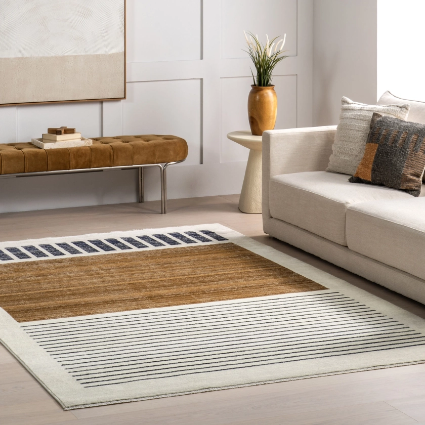 nuLOOM Keeva Modern Striped Fringe Area Rug, 10' x 13', Beige