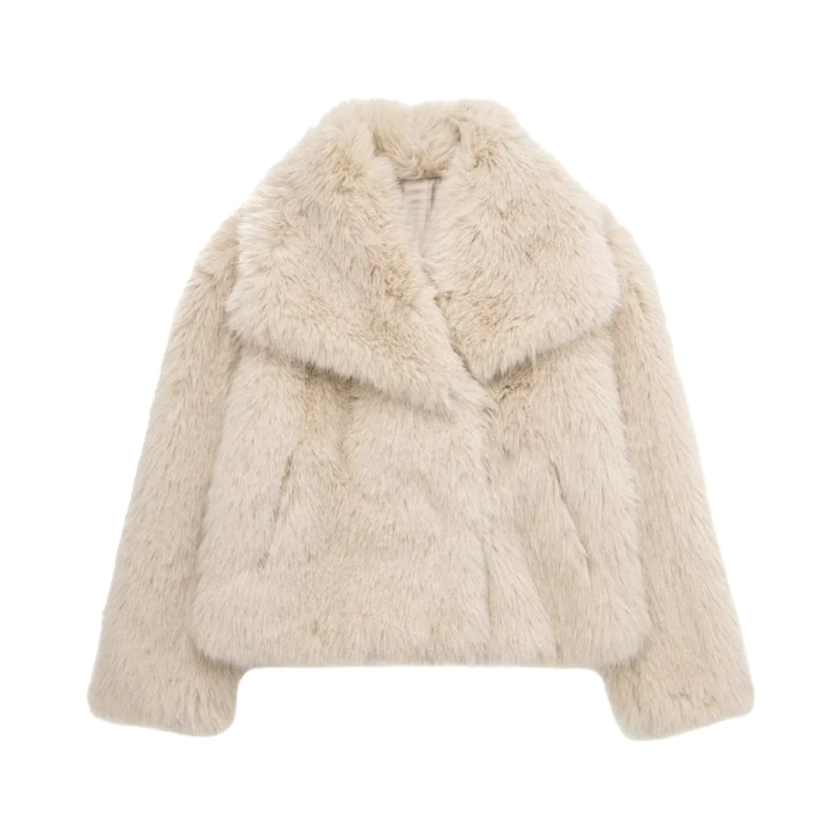 Beige Faux Fur Crop Coat