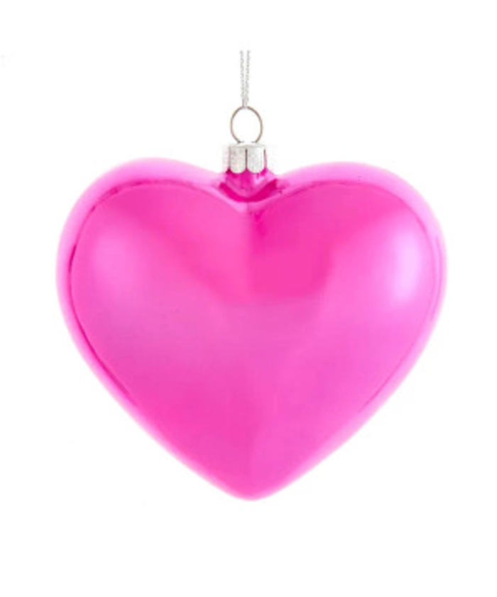 Kurt Adler 3.5" Pink Heart Glass Christmas Ornament C6421