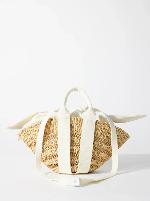 Sophie mini canvas-trim woven basket bag | Muuñ