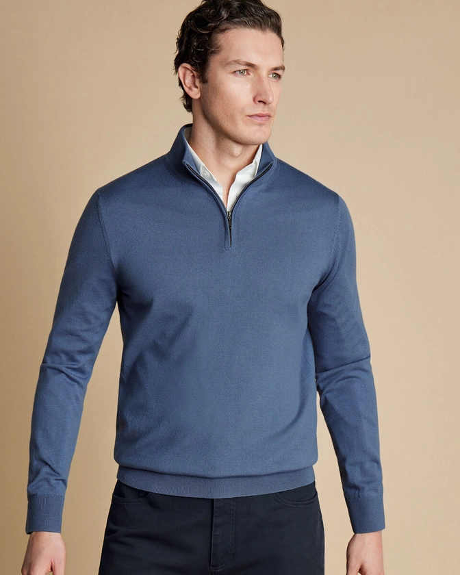 Merino Zip Neck Jumper - Grey | Charles Tyrwhitt