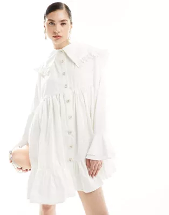 Sister Jane Curious collared shirt mini dress in ivory | ASOS