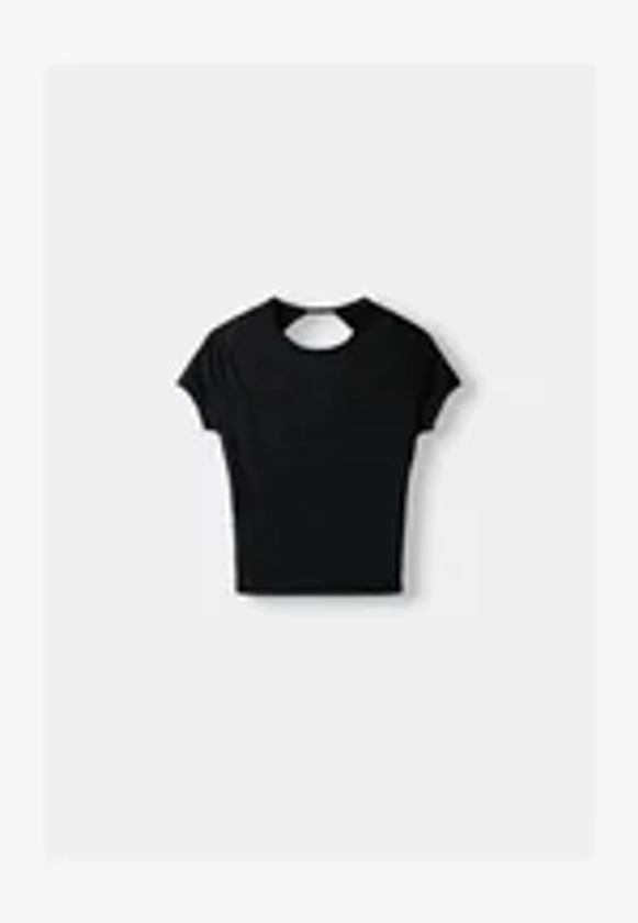 Bershka SHORT SLEEVE OPEN BACK - T-shirt imprimé - black/noir - ZALANDO.FR