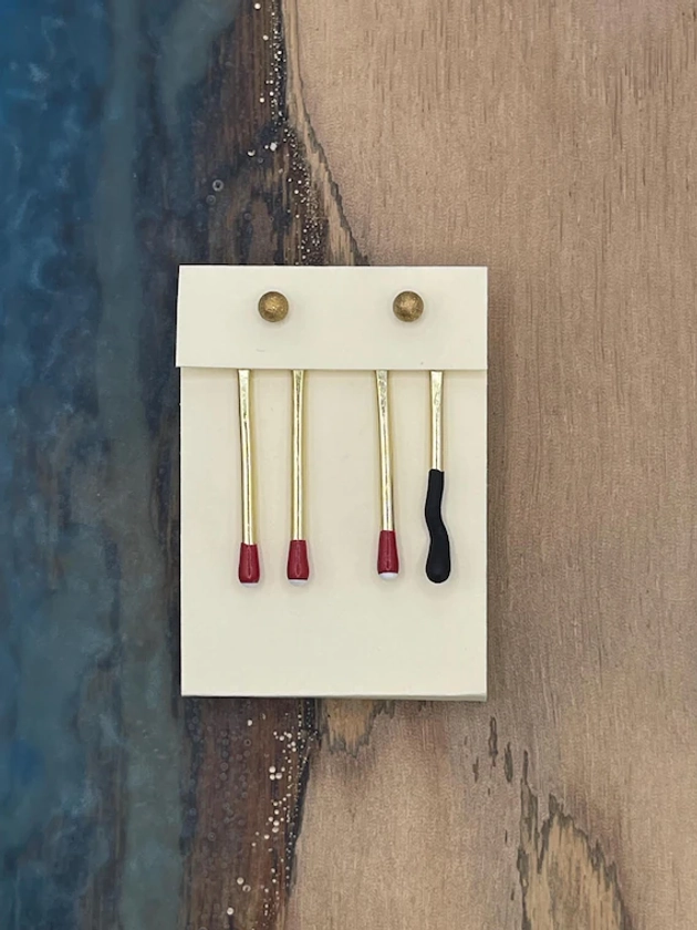 RED Matchstick Earring Jackets - Liz Fox Roseberry™ - Handmade Earrings - Gold and Silver - Mix and Match - Jacket Backs - Free Studs