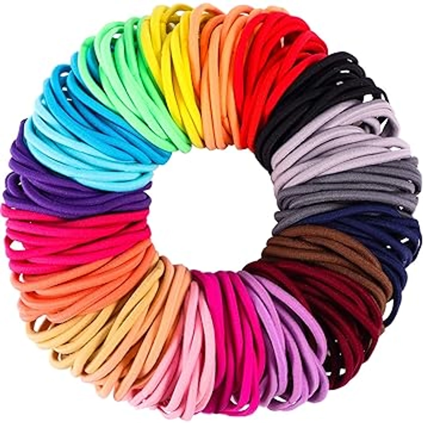 TecUnite 200 Pieces No-metal Hair Elastics Bulk Rubber Bands Hair Ties Ponytail Holders Hair Bands for Women Girls (Multicolor)