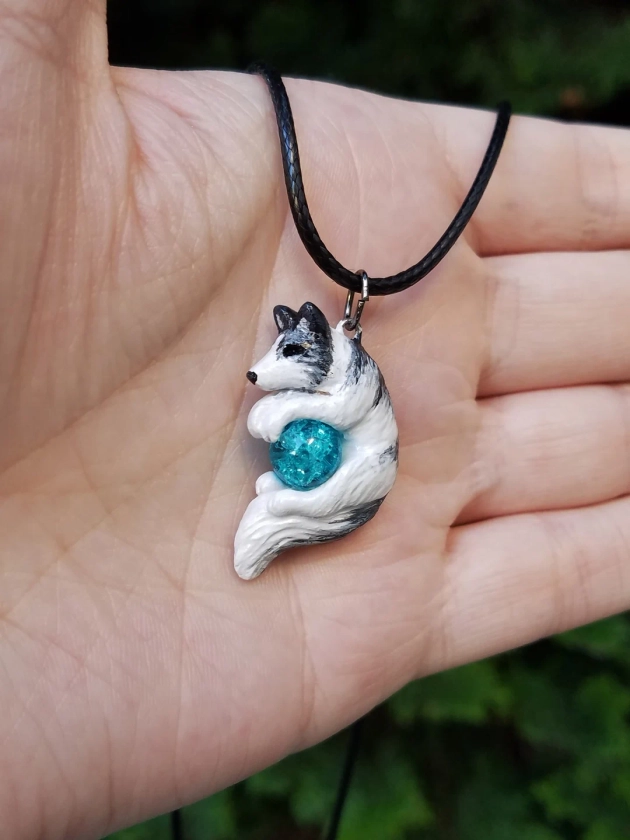 Realistic Marble Fox Necklace Pendant Charm