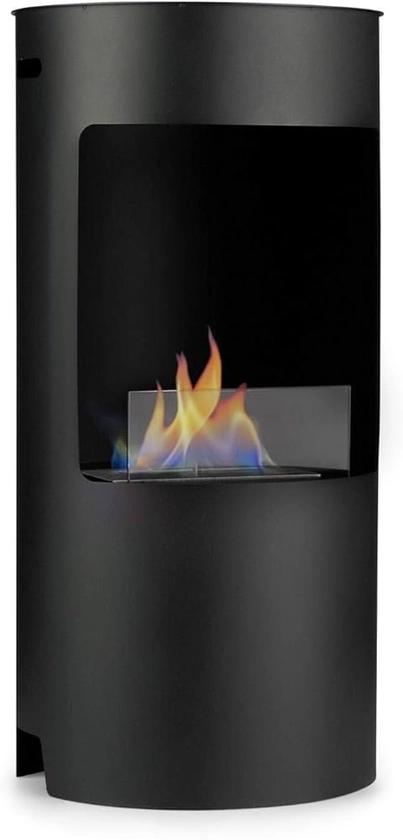 Klarstein Phantasma Niro - Ethanol Fireplace, Standing Fireplace, Safety Burner with 1.5 L, 3.5 Hours Burning Time, Room Size: 25-30 m², Extinguishing Aid, Odourless, Safety Glass, Colour: Black