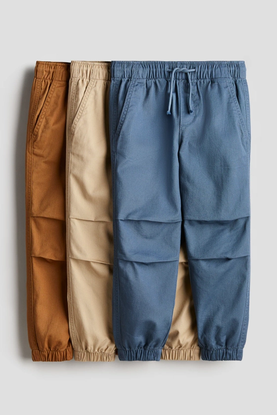 Joggers in cotone 3 pezzi - Vita normale - Lungo - Blu/beige chiaro/marrone - BAMBINO | H&M IT