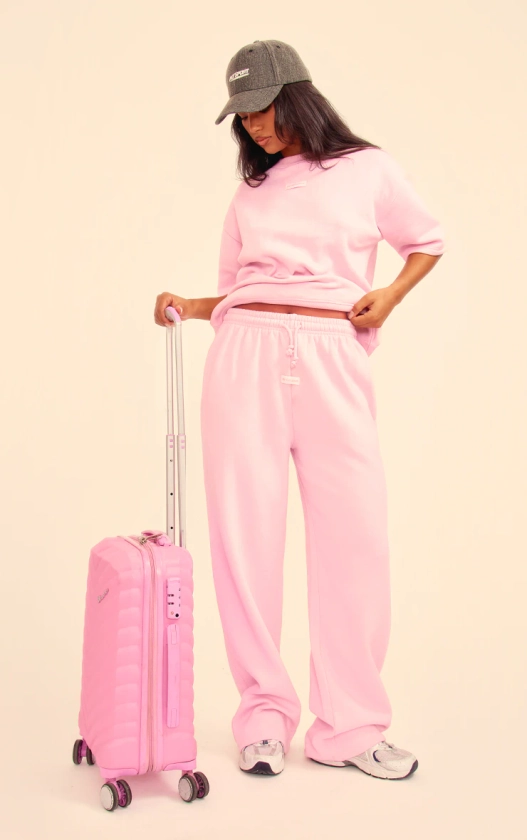 Plt Baby Pink Badge Mid Rise Wide Leg Joggers