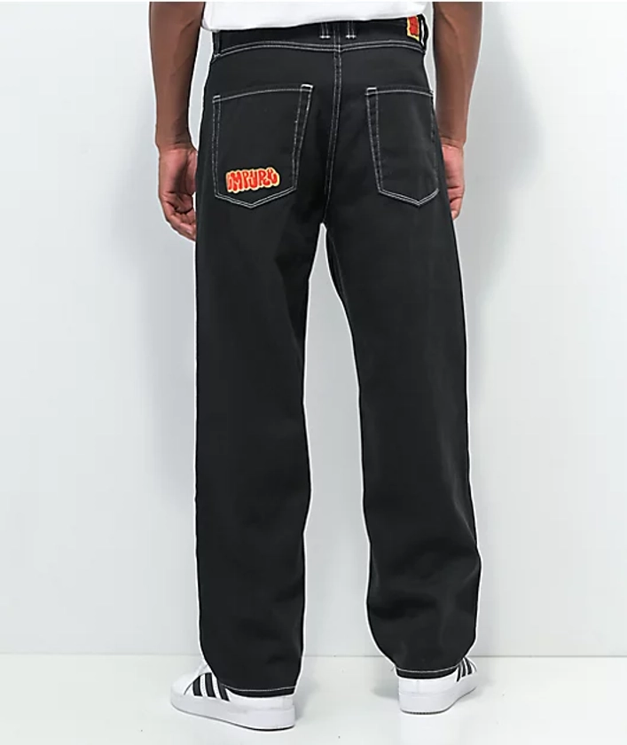 Empyre Loose Fit Embroidered Black Denim Skate Pants