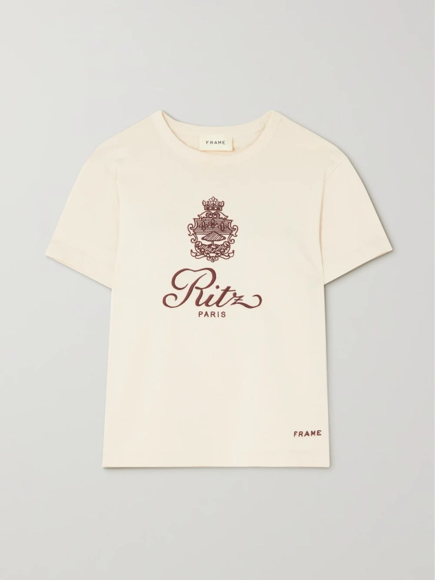 FRAME + Ritz Paris embroidered cotton-jersey T-shirt | NET-A-PORTER