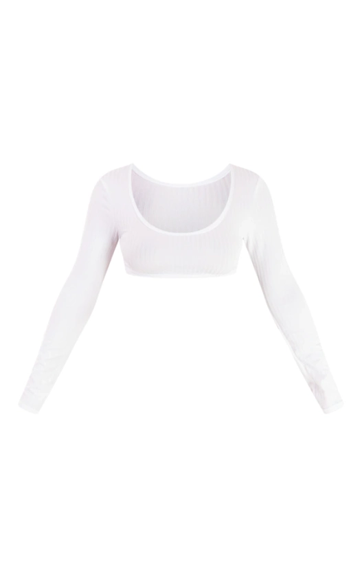 Basic White Rib Long Sleeve Crop Top