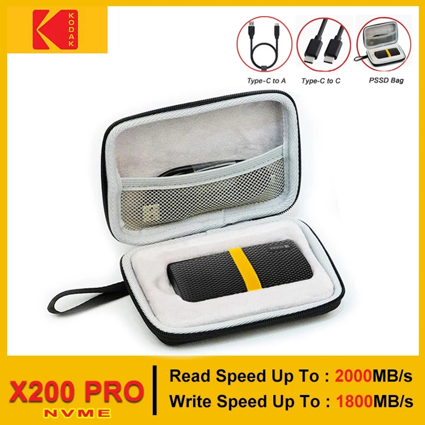 Kodak X200 Pro Portable SSD 2TB 1TB USB 3.1 Type-C External Drive Hard Disk 512GB 256GB Solid State Drive For Laptop Macbook PC