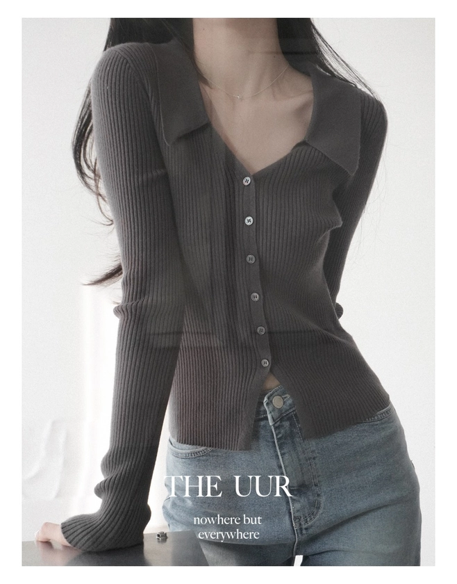 uur love collar V cardigan [marron-charcoal] - 유유알