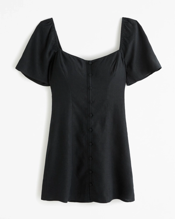 Women's Linen-Blend Button-Through Mini Dress | Women's New Arrivals | Abercrombie.com