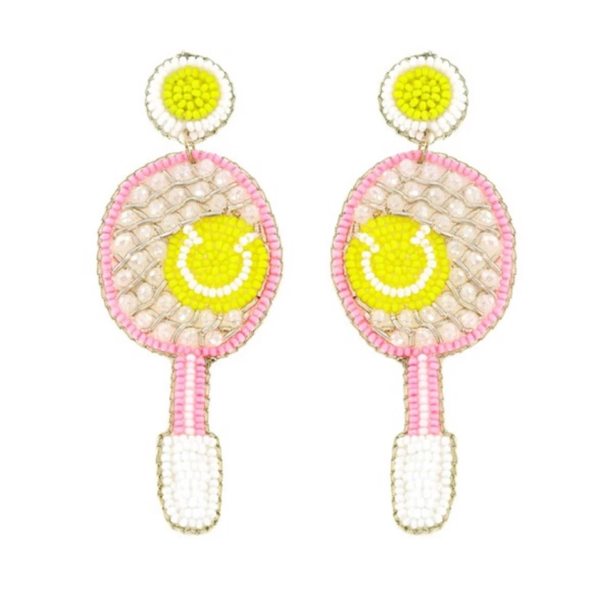 Tennis Beaded Earrings Pink Tennis Earrings - Etsy