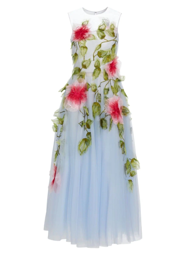 Shop Oscar de la Renta Hibiscus Floral Appliqué Organza Gown | Saks Fifth Avenue