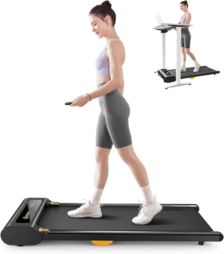 UREVO Shock Absorbent Quiet Treadmill, Compact Design Walking Pad with Remote Control & LED Display, Lightweight Under Desk Treadmill for Home Office