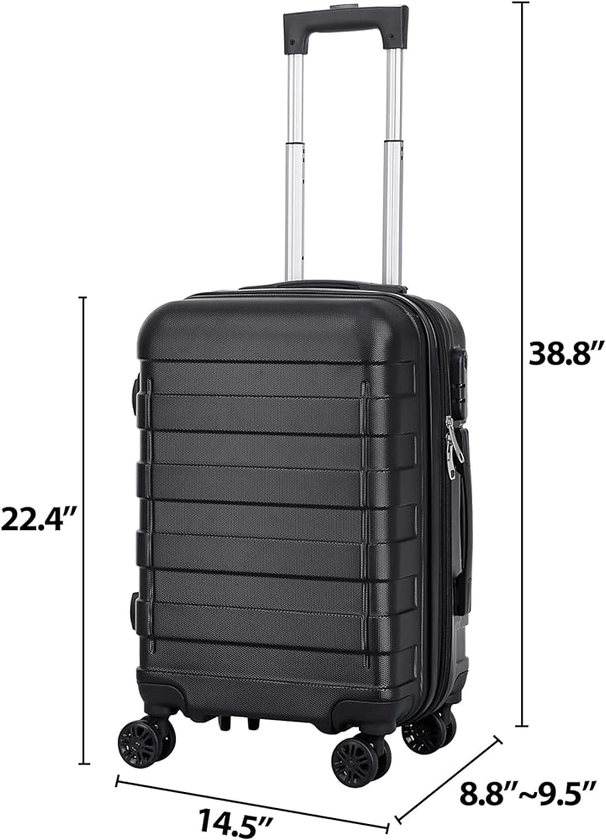 ZenStyle Hardside Expandable Luggage with Spinner Wheels, 21 Inch Carry On Luggage Airline Approved, Lightweight Travel Suitcase with Height Adjustable Handle (Black)