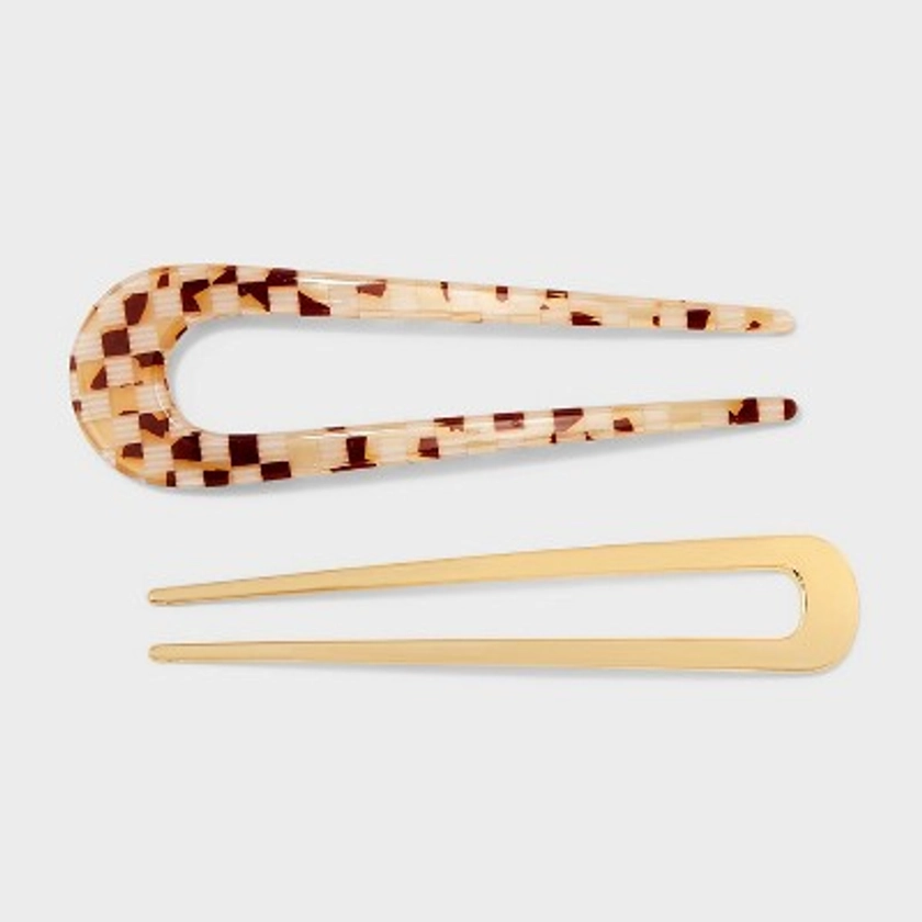 Stick Hair Clip Set 2pc - Universal Thread™ Gold/Red/Tan
