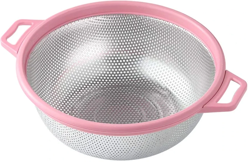 Stainless Steel Colander With Handle and Legs, Large Metal Pink Strainer for Pasta, Spaghetti, Berry, Veggies, Fruits, Noodles, Salads, 5-quart 10.5” Kitchen Mesh Colander, Dishwasher Safe