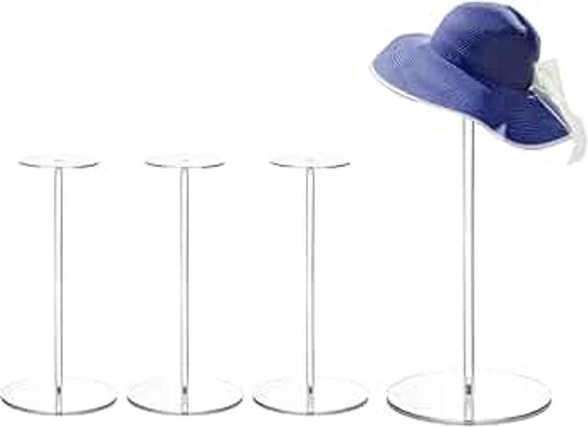sourcing map Acrylic Hat Display Stand 4 Pack 12 Inch Hat and Wig Rack Riser Round Stand for Jewelry Baseball Cap, Fedora Hat, Cowboy Hat - Clear