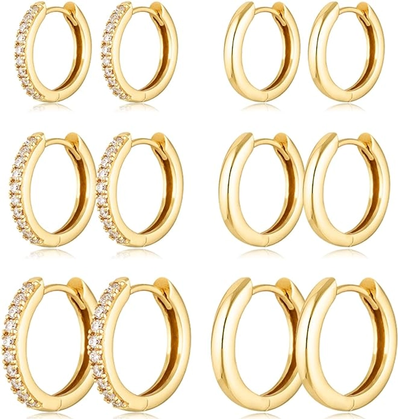 Amazon.com: Gold Chunky Hoop Earrings Set 14k Real Gold Plated Huggie Earrings Hypoallergenic Twisted Tiny Lightweight Jewelry for Women Girls (Style 016): Clothing, Shoes & Jewelry