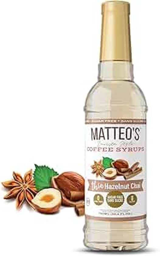 Matteo's Barista Style Sugar Free Coffee Syrup - Coffee Flavoring Syrup with No Sugar, Keto-Friendly, Sweet Flavour & Syrups For Coffee Drinks & Baking Pastries at Home - Hazelnut Chai, 25.4 Oz, 1-pk