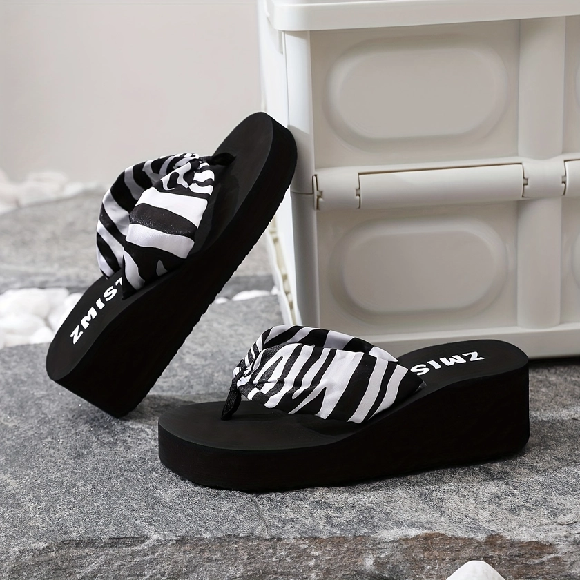 Women's Zebra Pattern Flip Flops, Fashion Summer Slide Sandals, Casual Lightweight Outdoor Beach Slide Shoes