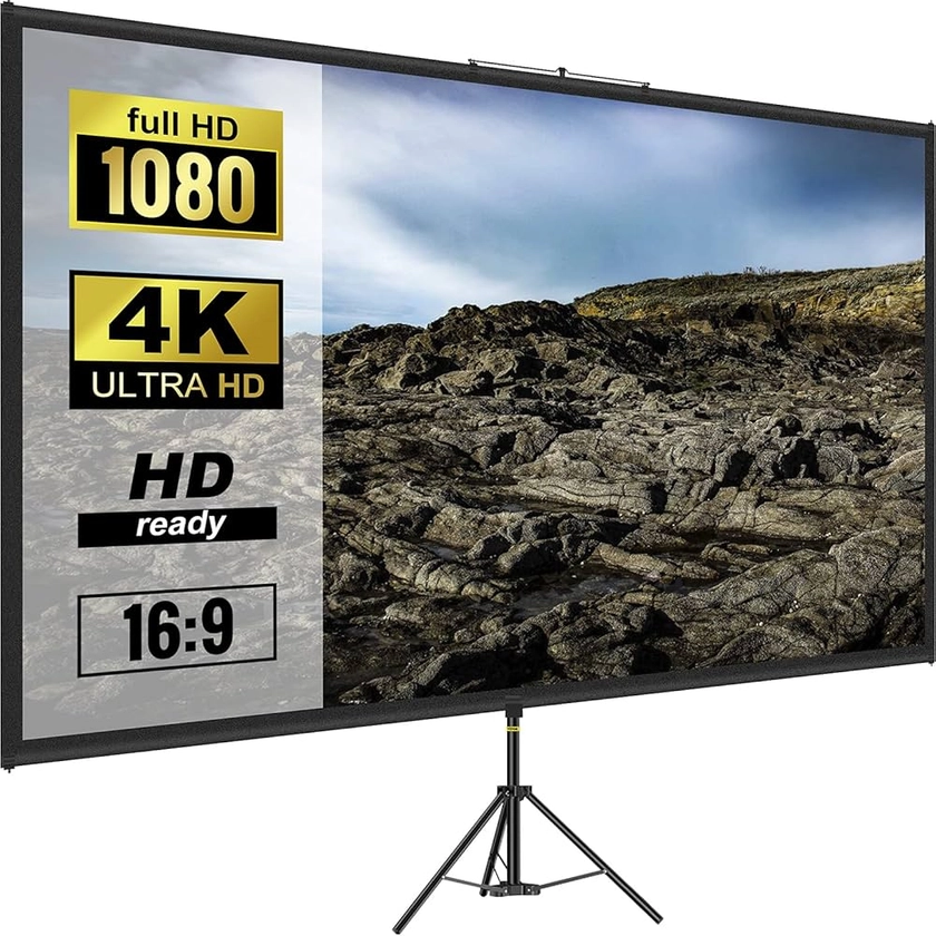 VEVOR Écran de Toile de Projection avec Trépied 70 Pouces 4K HD 16:9 Hauteur Réglable 160 x 95 cm Infroissable Vidéoprojecteur Cinéma Domicile Extérieur : Amazon.fr: High-Tech